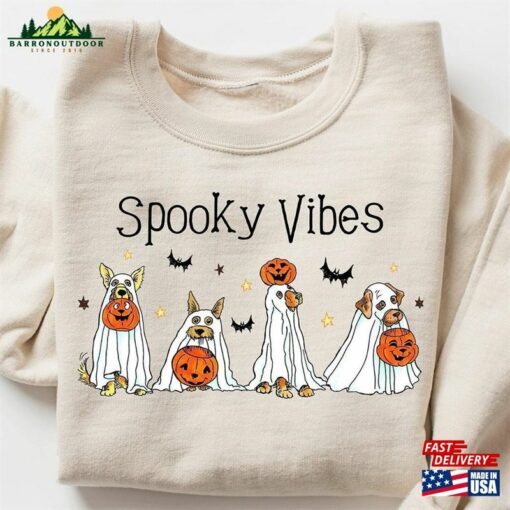 Spooky Vibes Halloween Sweatshirt Ghost Dog Unisex T-Shirt