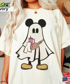 Stanley Tumbler Inspired Mickey Ghost Halloween Comfort Color Shirt Retro Spooky Season Hoodie Sweatshirt 3