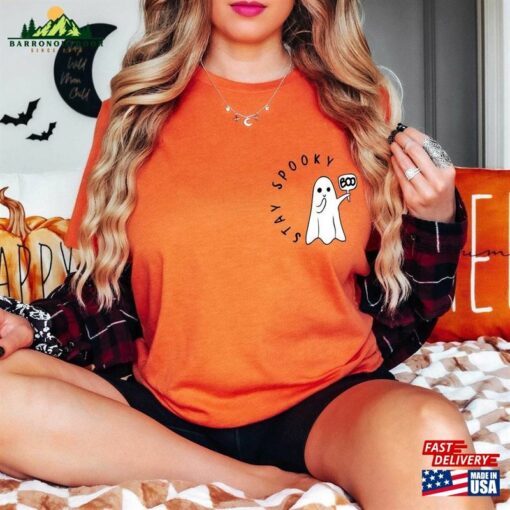 Stay Spooky Shirt Minimal Halloween Ghost Pocket Sweatshirt T-Shirt