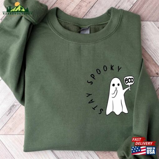 Stay Spooky Shirt Minimal Halloween Ghost Pocket Sweatshirt T-Shirt