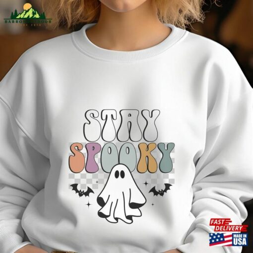 Stay Spooky Sweatshirt Minimal Halloween T-Shirt Ghost Pocket Unisex