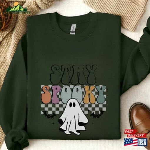 Stay Spooky Sweatshirt Minimal Halloween T-Shirt Ghost Pocket Unisex