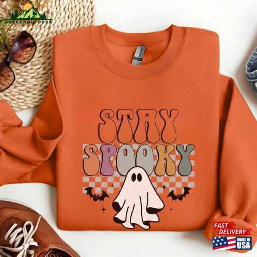 Stay Spooky Sweatshirt Minimal Halloween T-Shirt Ghost Pocket Unisex