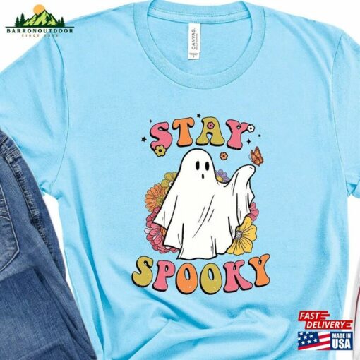 Stay Spooky T-Shirt Minimal Halloween Skeleton Graphic Classic Unisex