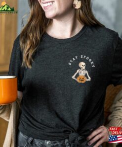 Stay Spooky T-Shirt Minimal Halloween Skeleton Pocket Shirt Classic Sweatshirt