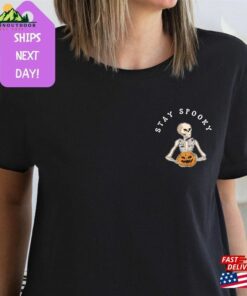 Stay Spooky T-Shirt Minimal Halloween Skeleton Pocket Shirt Classic Sweatshirt