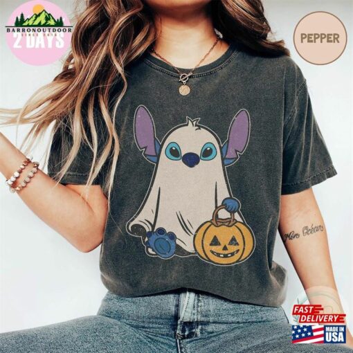 Stitch Ghost Halloween Comfort Color Shirt Retro Pumpkin Tee Mickey Classic Sweatshirt