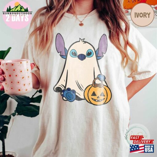 Stitch Ghost Halloween Comfort Color Shirt Retro Pumpkin Tee Mickey Classic Sweatshirt