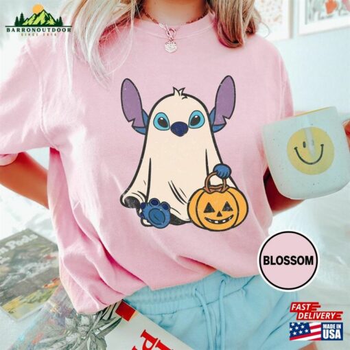 Stitch Ghost Halloween Comfort Color Shirt Retro Pumpkin Tee Mickey Unisex Sweatshirt