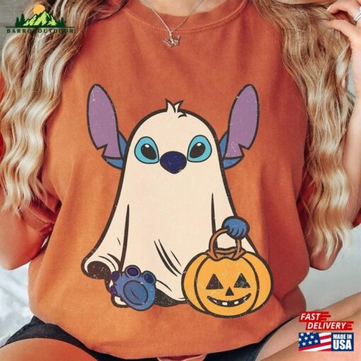 Stitch Ghost Halloween Comfort Color Shirt Retro Pumpkin Tee Mickey Unisex Sweatshirt