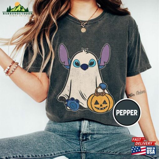 Stitch Ghost Halloween Comfort Color Shirt Retro Pumpkin Tee Mickey Unisex Sweatshirt