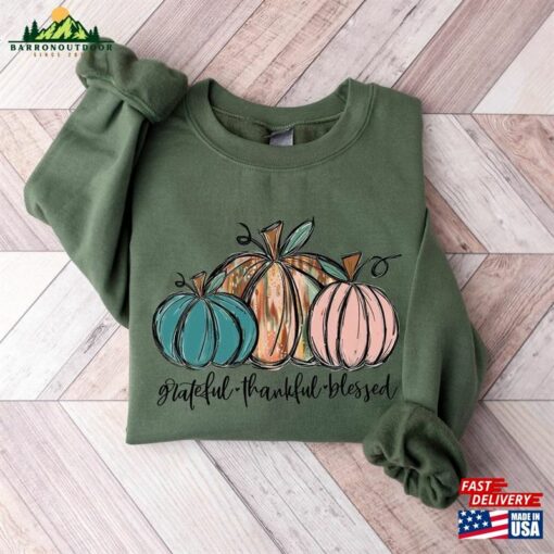 Thankful Grateful Blessed Sweatshirt Thanksgiving Sweaters Fall T-Shirt