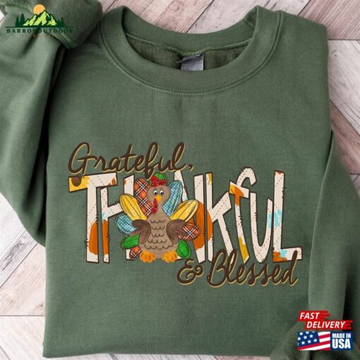 Thankful Grateful Blessed Sweatshirt Thanksgiving Sweaters Fall T-Shirt Classic