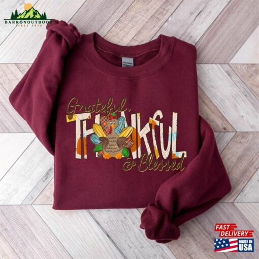 Thankful Grateful Blessed Sweatshirt Thanksgiving Sweaters Fall T-Shirt Classic