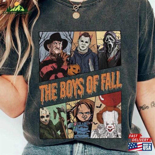 The Boys Of Fall Comfort Colors Shirt Horror Movie Characters Halloween Hoodie T-Shirt