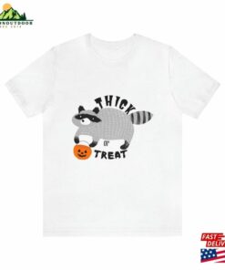 Thick Or Treat Raccoon Halloween Shirt Bella + Canvas White Ash Orange T-Shirt Sweatshirt