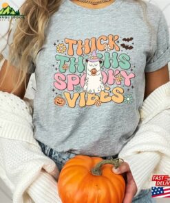 Thick Thighs Spooky Vibes Shirt Funny Halloween Unisex Hoodie