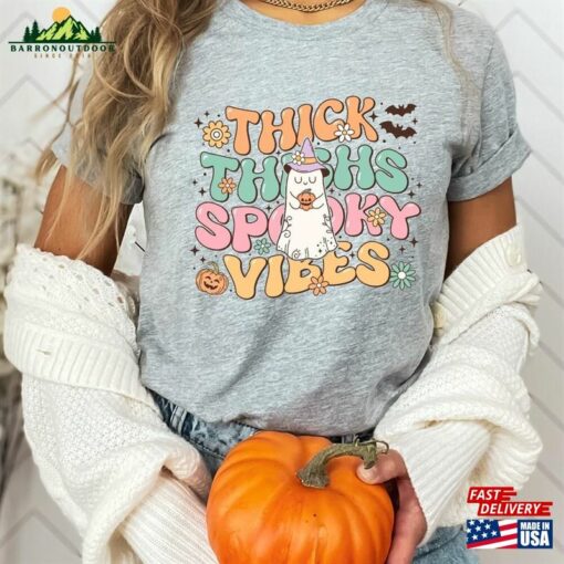 Thick Thighs Spooky Vibes Shirt Funny Halloween Unisex Hoodie