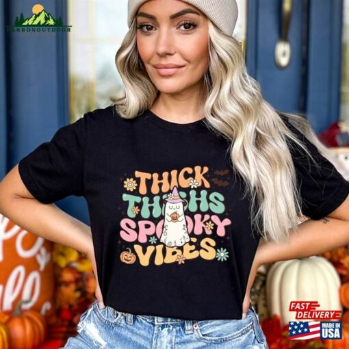 Thick Thighs Spooky Vibes Shirt Funny Halloween Unisex Hoodie