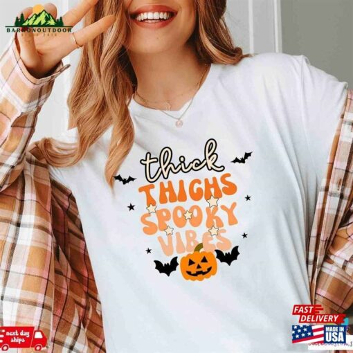 Thick Thighs Spooky Vibes Shirt Funny Halloween Unisex T-Shirt