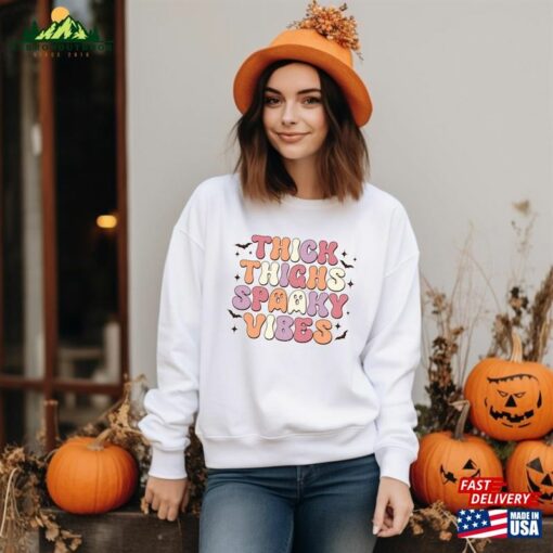 Thick Thighs Spooky Vibes Sweatshirt Funny Halloween Unisex Hoodie