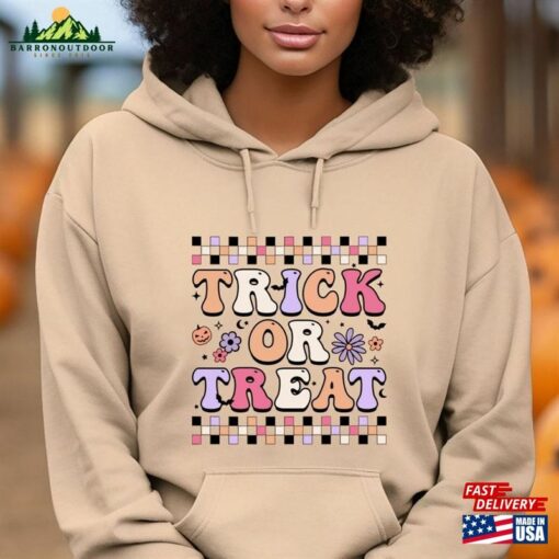Trick Or Treat Shirt Spooky Boo Checkered Sweatshirt Season Tee Unisex Hoodie