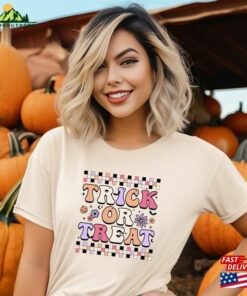 Trick Or Treat Shirt Spooky Boo Checkered Sweatshirt Season Tee Unisex Hoodie