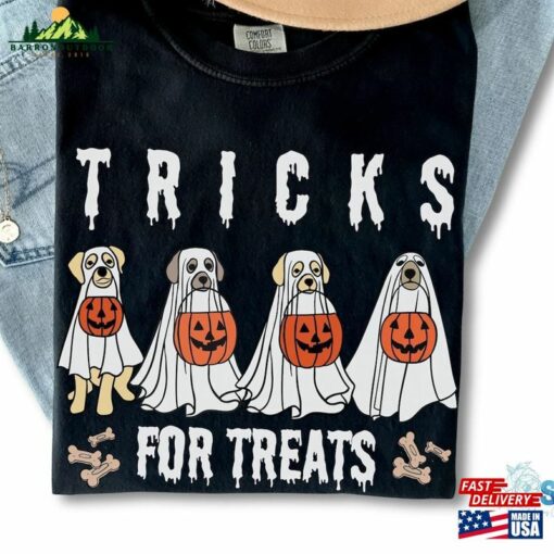 Tricks For Treats Dog Ghost Halloween Comfort Colors Shirt Dogs Spooky Season Unisex Sweatshirt