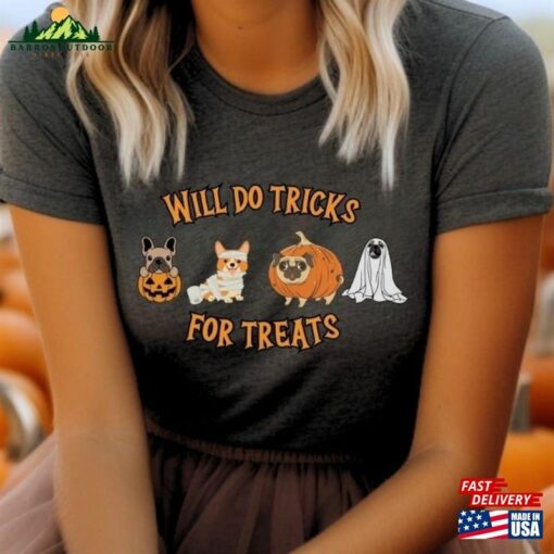 Tricks For Treats Dog Shirt Halloween Pug Unisex Classic