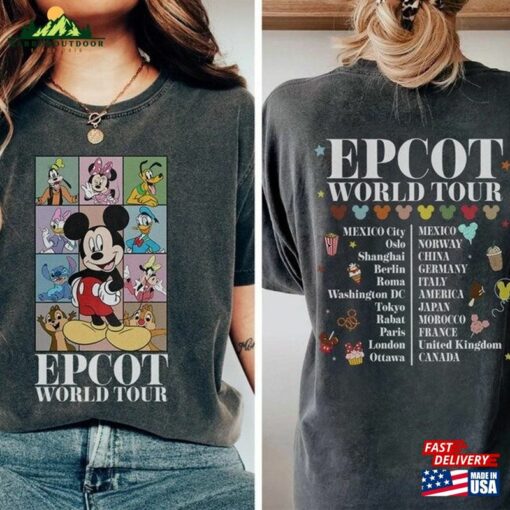 Two Sided Disney Epcot World Tour Comfort Colors Shirt Mickey And Friends Sweatshirt Classic