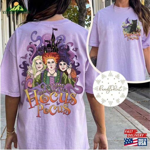 Two Sided Disney Halloween Hocus Pocus Shirt Personalized Sanderson Sisters Witch Black Cat T-Shirt Hoodie