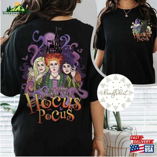 Two Sided Disney Halloween Hocus Pocus Shirt Personalized Sanderson Sisters Witch Black Cat T-Shirt Hoodie