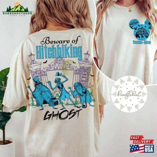 Two Sided Mickey Ears Disney Halloween The Haunted Mansion Shirt Personalized Vintage Beware Of Hitchhiking Ghosts Classic Hoodie