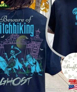 Two Sided Mickey Ears Disney Halloween The Haunted Mansion Shirt Personalized Vintage Beware Of Hitchhiking Ghosts Classic Hoodie