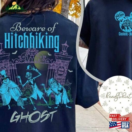 Two Sided Mickey Ears Disney Halloween The Haunted Mansion Shirt Personalized Vintage Beware Of Hitchhiking Ghosts Classic Hoodie