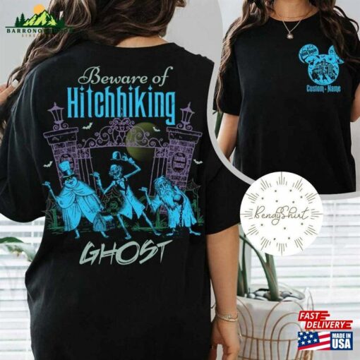 Two Sided Mickey Ears Disney Halloween The Haunted Mansion Shirt Personalized Vintage Beware Of Hitchhiking Ghosts Classic Hoodie