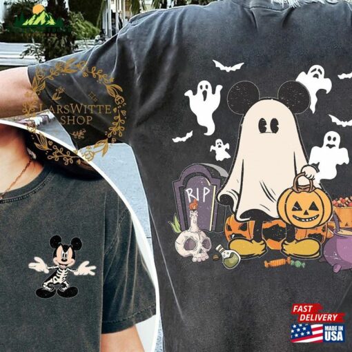 Two Sided Mickey Ghost Halloween Shirt Disneyland Shirts Skeleton Classic Sweatshirt