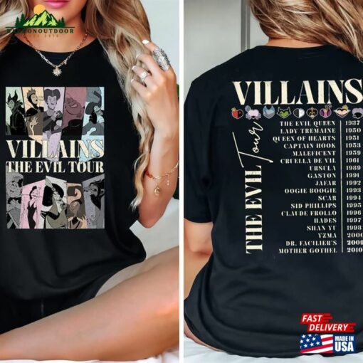 Two Sided Vintage Disney Villains Evil Tour Shirt Characters Concert Music Hoodie T-Shirt