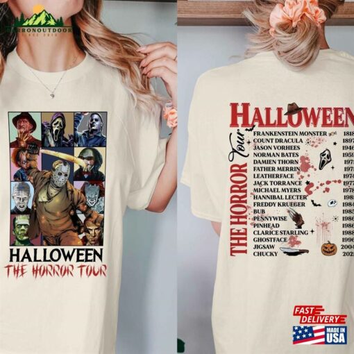 Two Sided Vintage Halloween Characters The Horror Tour Shirt Universal Studios Nights 2023 Hoodie Sweatshirt