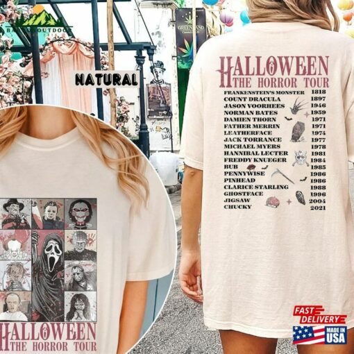 Two Sided Vintage Halloween Characters The Horror Tour Shirt Universal Studios Nights 2023 Sweatshirt Hoodie