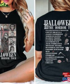 Two Sided Vintage Halloween Characters The Horror Tour Shirt Universal Studios Nights 2023 Sweatshirt Hoodie