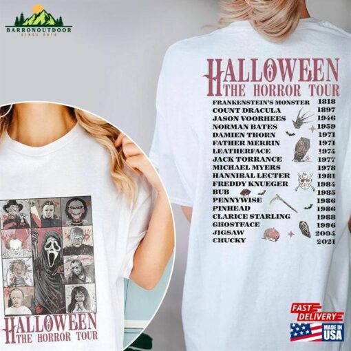 Two Sided Vintage Halloween Characters The Horror Tour Shirt Universal Studios Nights 2023 Sweatshirt Hoodie