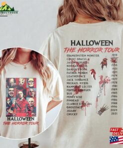 Two Sided Vintage Halloween Characters The Horror Tour Shirt Universal Studios Nights 2023 Sweatshirt T-Shirt
