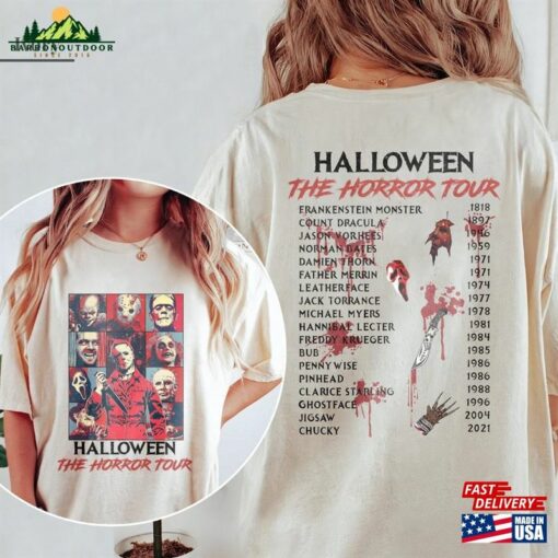 Two Sided Vintage Halloween Characters The Horror Tour Shirt Universal Studios Nights 2023 Sweatshirt T-Shirt