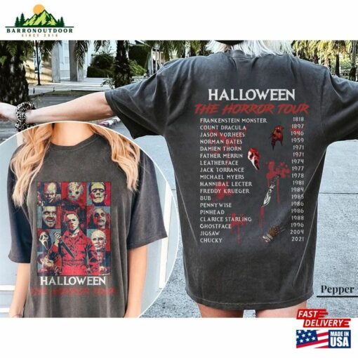 Two Sided Vintage Halloween Characters The Horror Tour Shirt Universal Studios Nights 2023 Sweatshirt T-Shirt