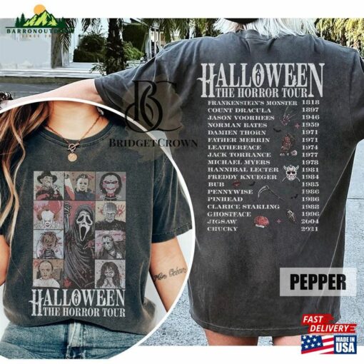 Two Sided Vintage Halloween Characters The Horror Tour Shirt Universal Studios Nights 2023 T-Shirt Sweatshirt