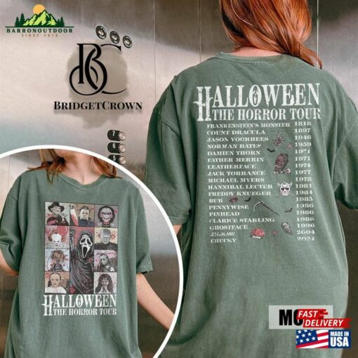 Two Sided Vintage Halloween Characters The Horror Tour Shirt Universal Studios Nights 2023 T-Shirt Sweatshirt