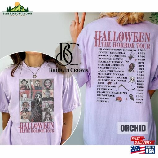 Two Sided Vintage Halloween Characters The Horror Tour Shirt Universal Studios Nights 2023 T-Shirt Sweatshirt