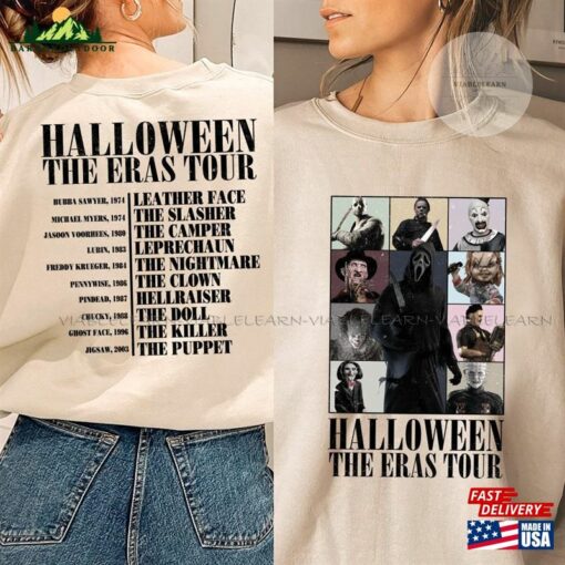 Two Sided Vintage Halloween Characters The Horror Tour Sweatshirt Universal Studios Nights 2023 Hoodie Classic