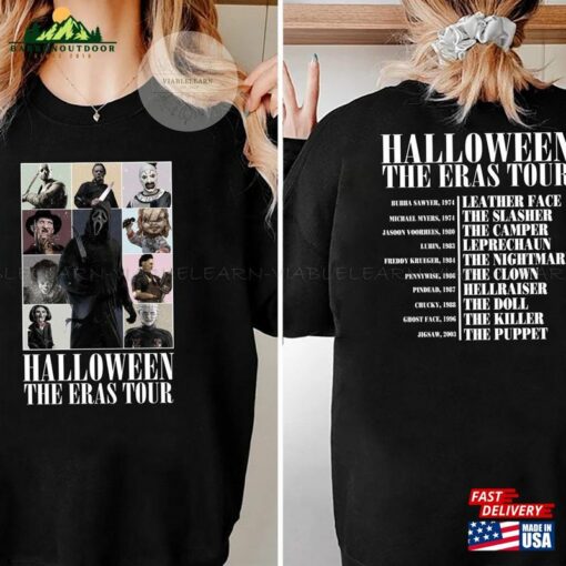 Two Sided Vintage Halloween Characters The Horror Tour Sweatshirt Universal Studios Nights 2023 Hoodie Classic